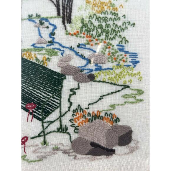 Vintage Crewel Needlepoint Gramercy Park Spinnerin Faux Bamboo Frame Finished - Picture 8 of 11